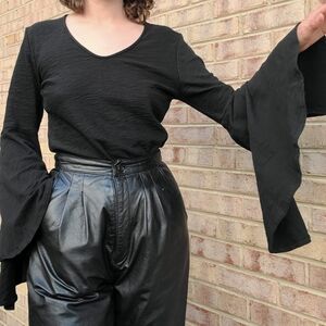 Anthropologie Postmark Andie Black Top Bell Sleeves Shirt V Neck Small S